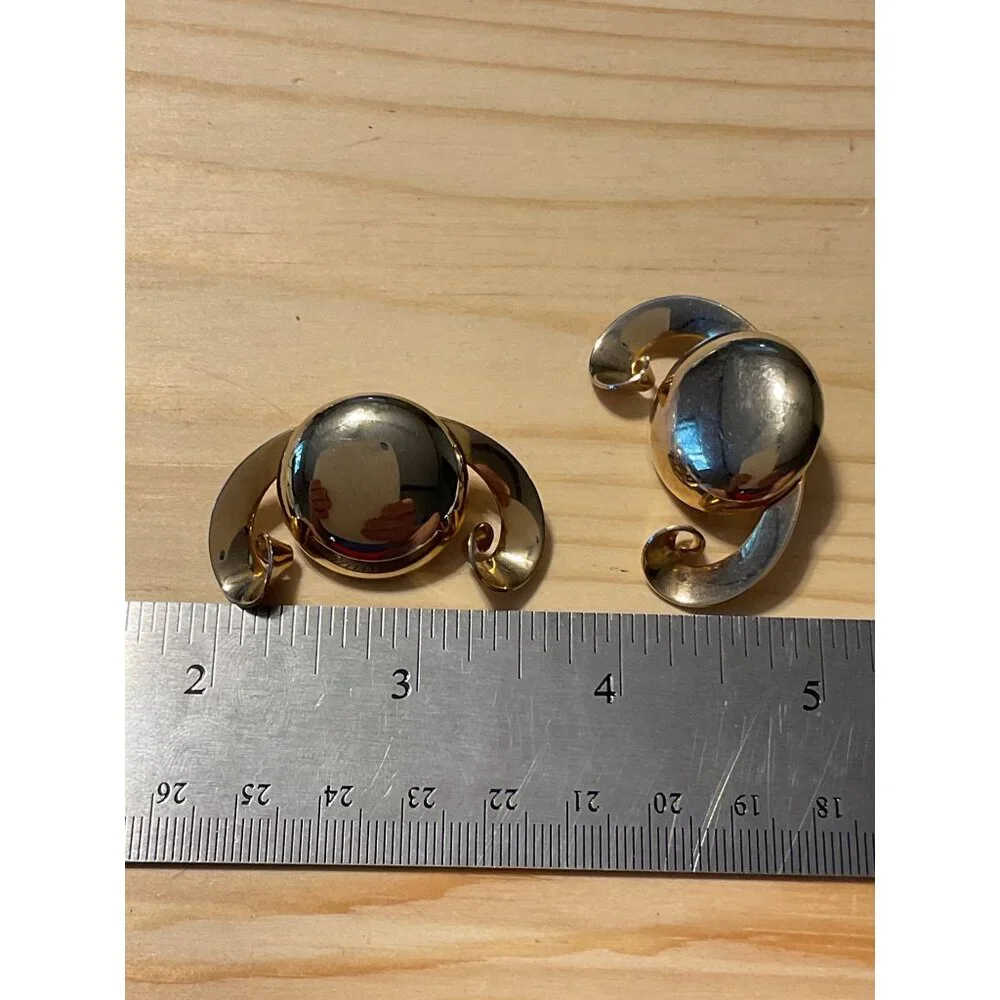 Vintage Clip-On Earrings Gold Swirl Design Unique Retro Style
